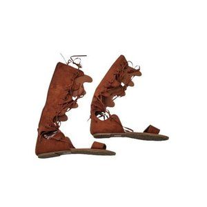 Wild Diva Womens Gladiator Sandals Brown Open Toe Strappy Lace Up Zip 7.5 New